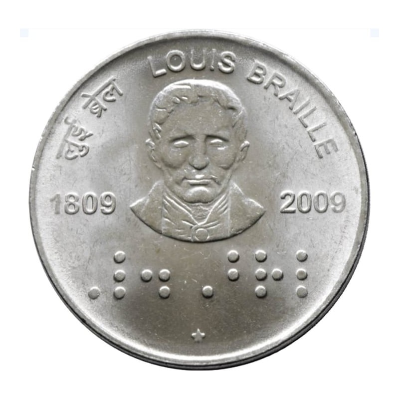 2 Rupees Louis Braille 1809-2009 Gem Unc Coin of Bombay Mint