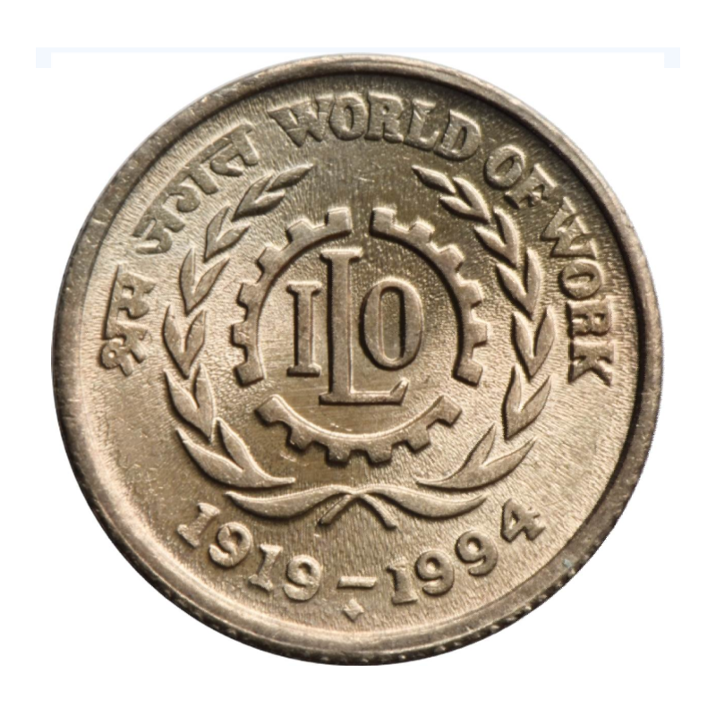 5 Rupees ILO World of Work (I.L.O)- 1919-1994 Rare Coin in Gem Unc Condition (B)
